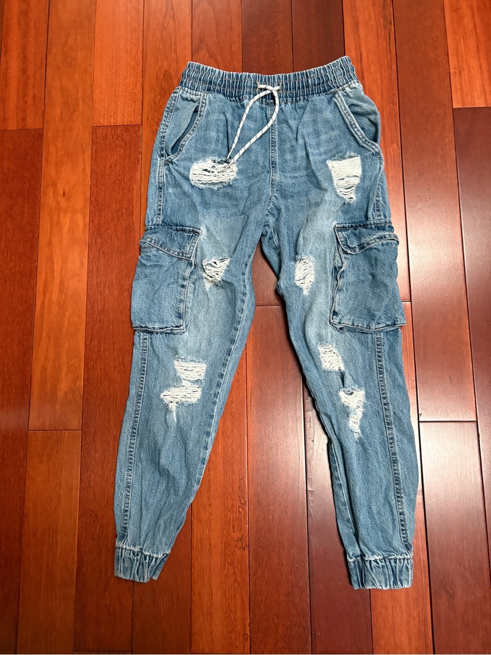 Bluenotes Light Blue Distressed High-Rise Cargo Jeans